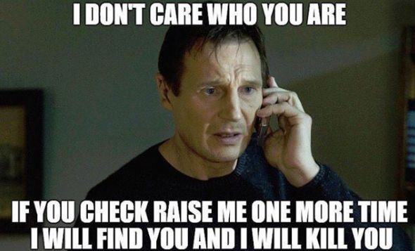 Image of a poker player making a phone call about another player not that tried to bully him.