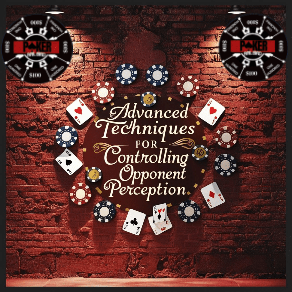 Image of poker chips, poker cards and the words "Advanced Techniques for Controlling Opponent Perception"