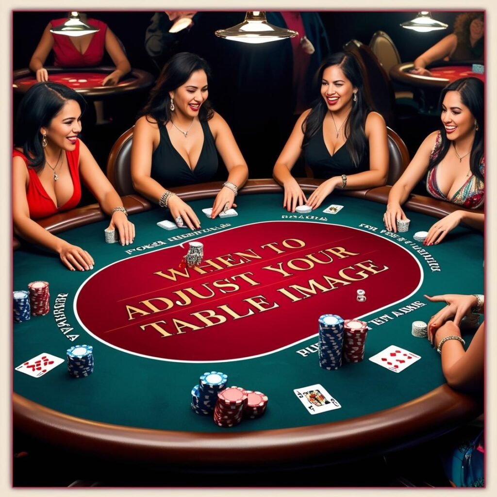 Image of a poker table with players with the text "When To Adjust Your Table Image".
