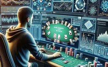 Image of a man playing several tables in an online poker game.
