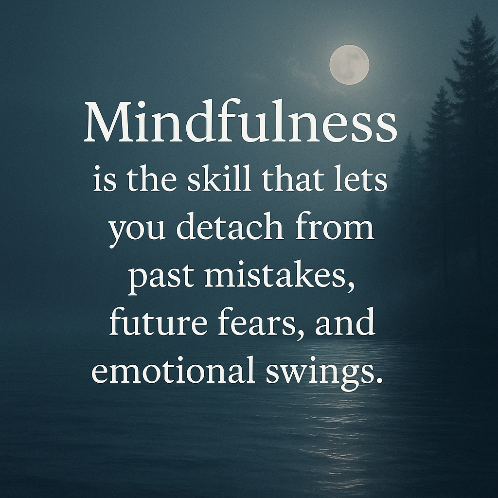Typography image with the quote: ‘Mindfulness is the skill that lets you detach from past mistakes, future fears, and emotional swings’ — set against a soft, contemplative background for poker and personal development content.”