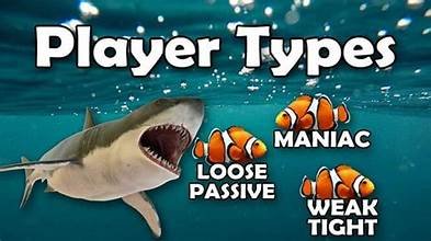 Image of the various styles of Poker Players, and showing a Shark eating the opposing styles.