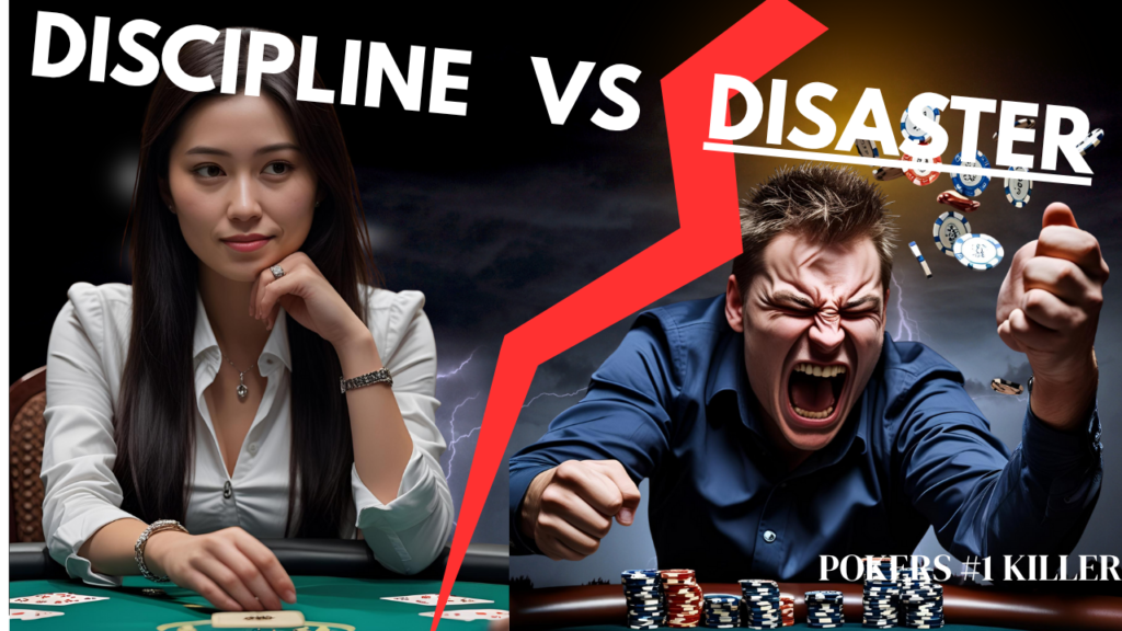 An image of two players, one in disciplined in poker, whilce the other is a disaster.